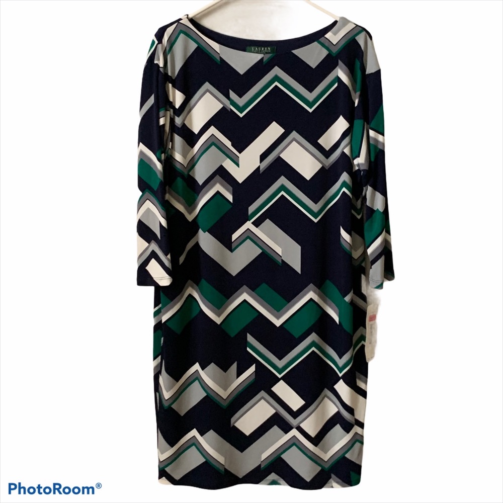 Ralph Lauren Dress Herringbone Geometric Blue 10